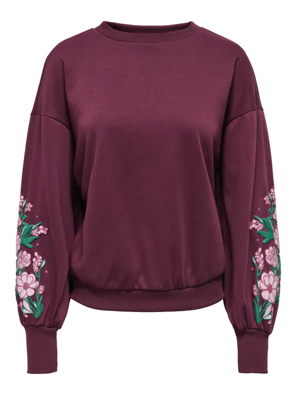 Only Onlbrooke Flower Sweatshirt Burgunder