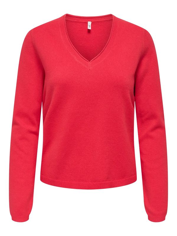Only Onlloyal V-hals Strikkegenser Rød