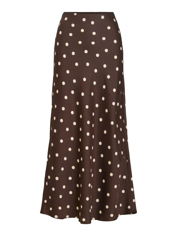 Vila Viellette Satengskjørt Coffee Bean Sandshell Dots