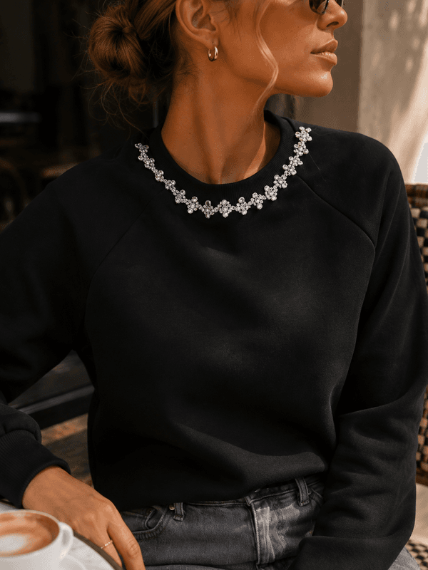 Only Onljett Sweatshirt med Strass Svart (Forhåndsbestilling)