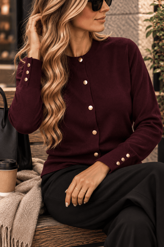 Freequent Fqkatie Cardigan Med Gullknapper Burgunder