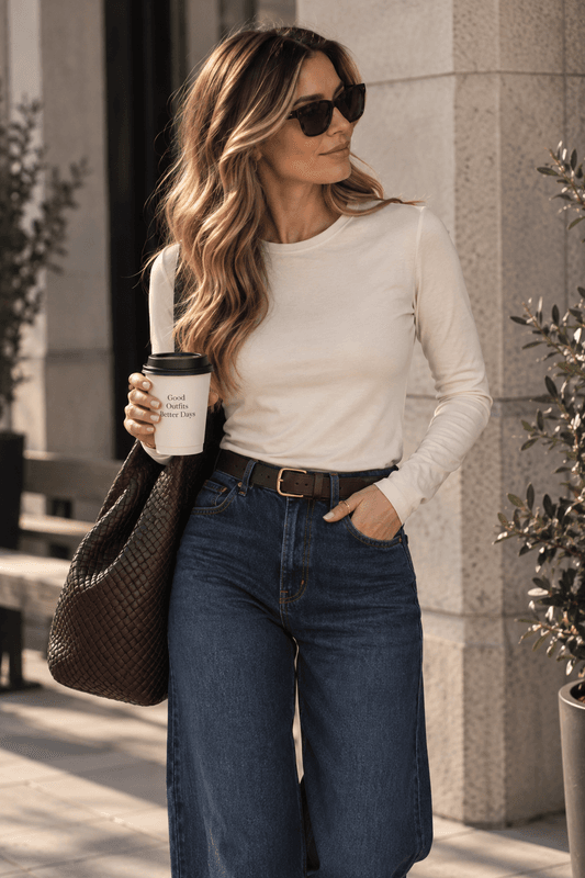 Freequent Fqliana Langermet Basic Topp Moonbeam