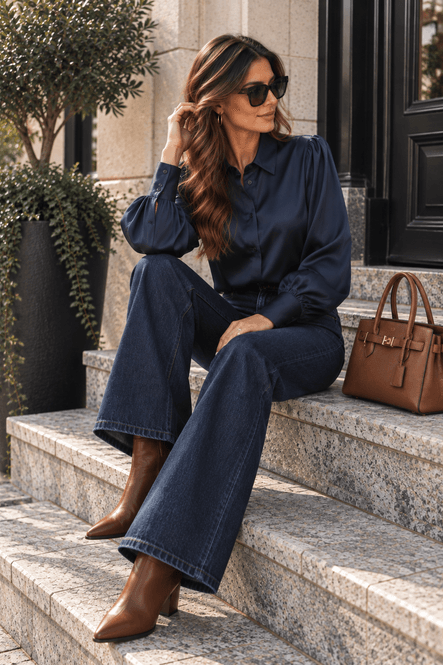 Hovedbilde Vila Vienna Ravenna Satengskjorte Navy Blazer