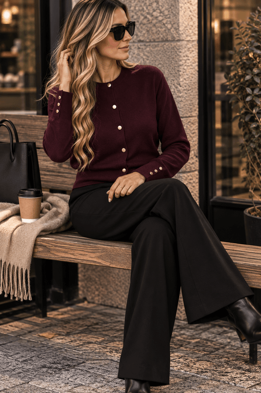 Freequent Fqkatie Cardigan Med Gullknapper Burgunder