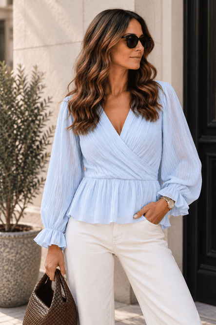 Hovedbilde Vero Moda Vmdora Plissébluse Lys Blå