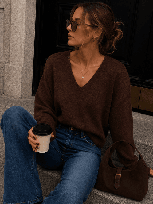 Hovedbilde Only Onlrica V-Neck Strikkegenser Brun