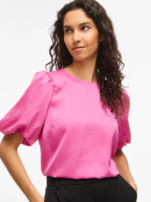Hovedbilde Vila Viviolette Satin Puff Top Knall Rosa