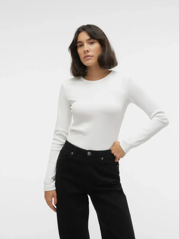 Vero Moda Vmchloe Basic Langermet Ribbet Topp Hvit