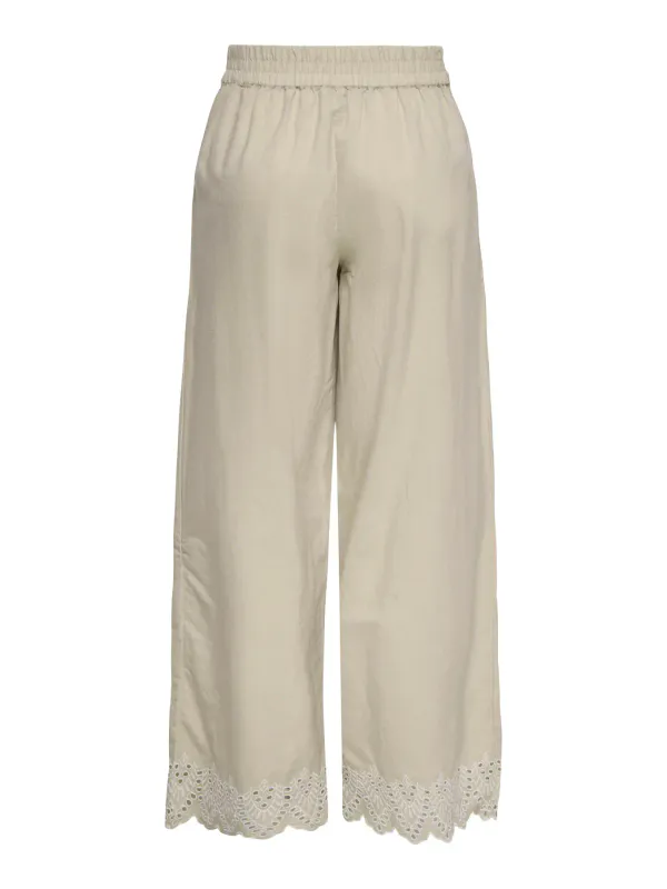 Only Onlpaula Tulum Bukse Beige Broderidetaljer