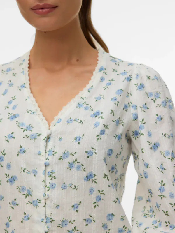 Vero Moda Vmmaya Sofia Blomstrete Bluse Lyseblå