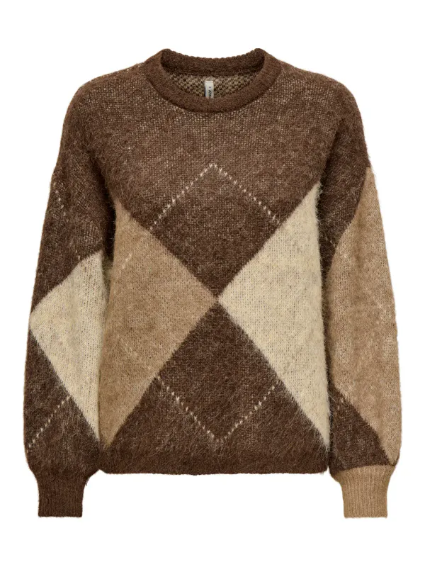 Only Onlnoeme Argyle Ull Strikkegenser Brun/Beige