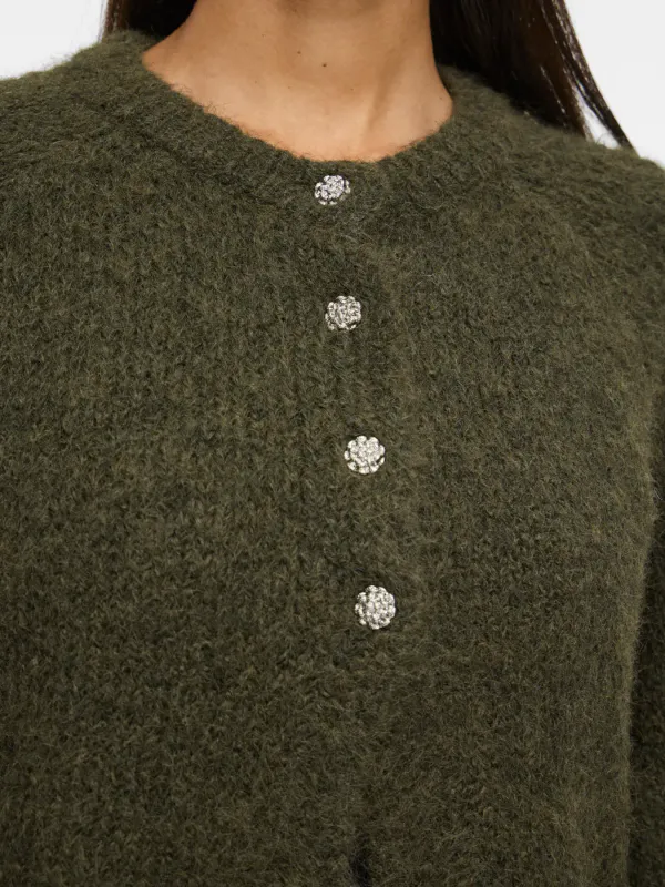 Vila Vibows Strikket Cardigan 3/4 Ermer Grønn