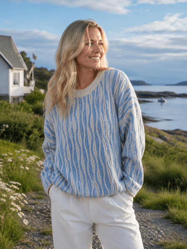 Vero Moda Vmjosie Strikkegenser Lyseblå & Hvit Stripet Genser